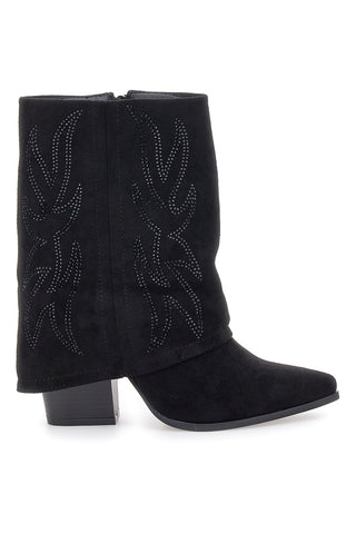 Stivaletti neri con ricamo western e tacco alto The First P608