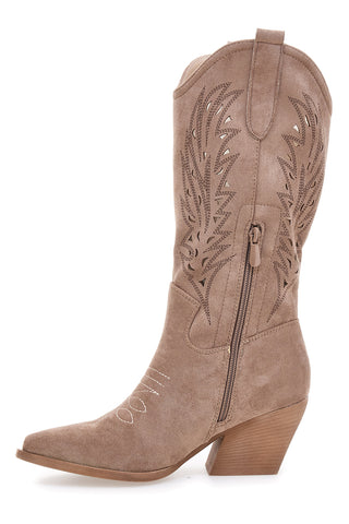 Taupe gležnjarji Texan z lasersko vezenino Café Cost RQ9241
