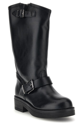 Stivali Biker neri in vera pelle made in Italy con fibbie Pittarello Love 6724