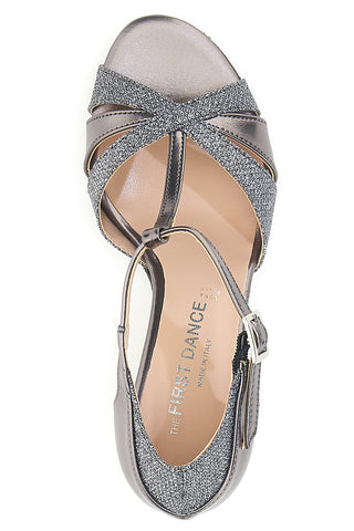 Srebrni plesni sandali s T-pasom in podplatom iz pravega usnja The First Dance 6559