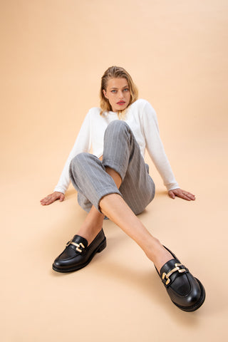 Mokasini Pittarello Look 3026 Črni Prava usnja
