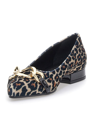 Balerine z ozkim noskom Pittarello Glam 3502 Črne z leopardjim potiskom