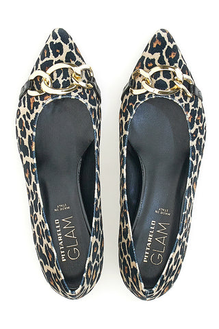 Balerine z ozkim noskom Pittarello Glam 3502 Črne z leopardjim potiskom