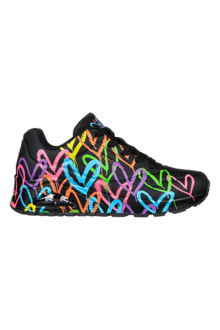 Črni superge z večbarvnimi srčki Skechers Uno Highlight Love