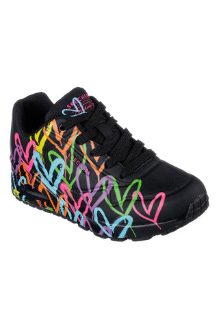 Črni superge z večbarvnimi srčki Skechers Uno Highlight Love