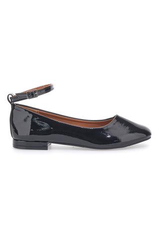 Ballerine Nere Effetto Vernice con Cinturino e Tacco Comodo THE FIRST IDE1075