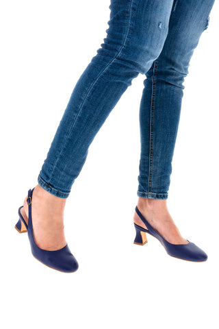 Čevlji Slingback Navy z nizkim petom PITTARELLO GLAM 3608