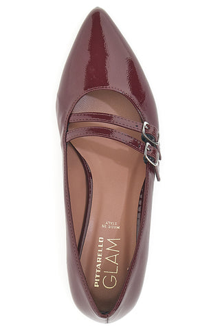 Bordeaux balerine z odprtim prstom in dvojno zaponko Pittarello glam 3664