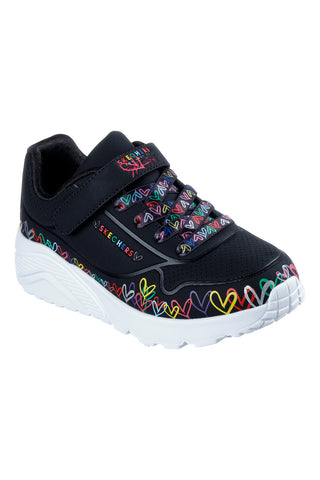 Črni superge s srčki in Memory Foam Skechers Uno Lite - Heart Craze