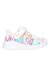 Bele superge z večbarvnimi srčki Skechers Uno Lite Love Levitate