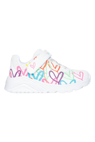 Bele superge z večbarvnimi srčki Skechers Uno Lite Love Levitate