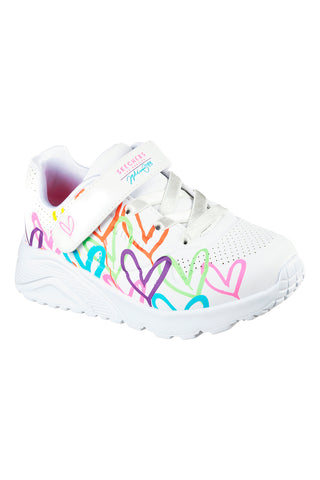 Bele superge z večbarvnimi srčki Skechers Uno Lite Love Levitate