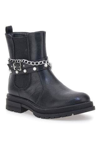 Črni škornji z verigo in zakovicami Pitt Kids SKBS812