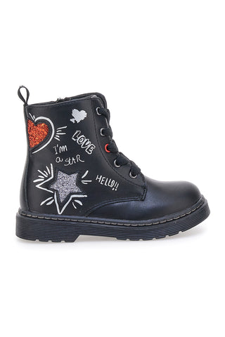 Anfibi neri con scritte e glitter Grazia 1620