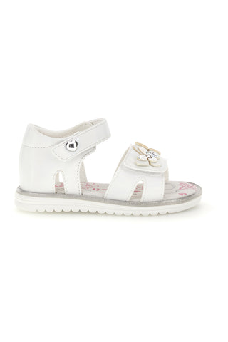 Beli sandal s cvetličnim okrasjem in naramnicami Thank You Girl 15018