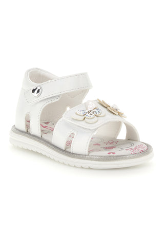 Beli sandal s cvetličnim okrasjem in naramnicami Thank You Girl 15018