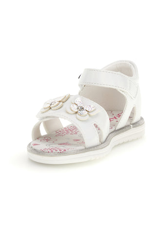Beli sandal s cvetličnim okrasjem in naramnicami Thank You Girl 15018