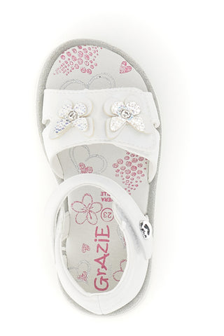 Beli sandal s cvetličnim okrasjem in naramnicami Thank You Girl 15018
