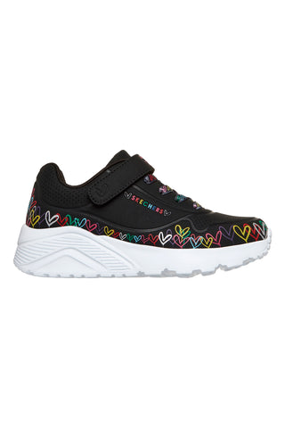 Črni športni copati s platformo Skechers Uno Lite Heart Craze
