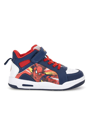 Sneakers alte blu e rosse con luci, strappo e stampa Spiderman M13194