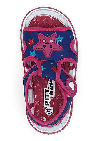 Modri in fuksijevi sandali za prve korake iz tkanine Pitt Kids PK2871B