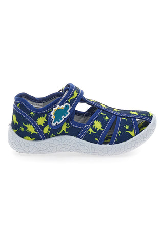 Modre sandale z rumenimi dinozavri in zaprto konico  PITT KIDS PK2492D