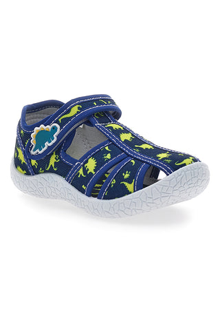 Modre sandale z rumenimi dinozavri in zaprto konico  PITT KIDS PK2492D
