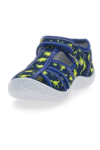 Modre sandale z rumenimi dinozavri in zaprto konico  PITT KIDS PK2492D