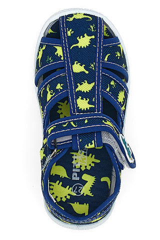 Modre sandale z rumenimi dinozavri in zaprto konico  PITT KIDS PK2492D