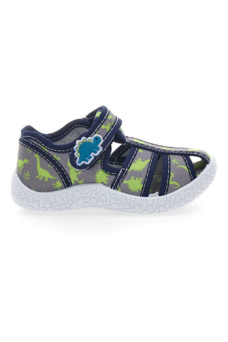 Sivi sandali z rumenimi dinozavri in zaprto konico  PITT KIDS PK2492E