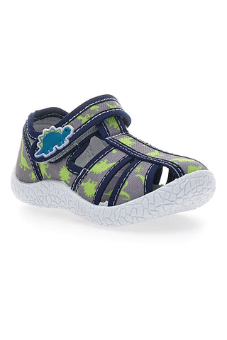 Sivi sandali z rumenimi dinozavri in zaprto konico  PITT KIDS PK2492E