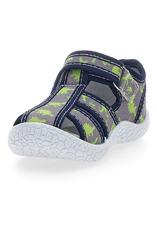 Sivi sandali z rumenimi dinozavri in zaprto konico  PITT KIDS PK2492E