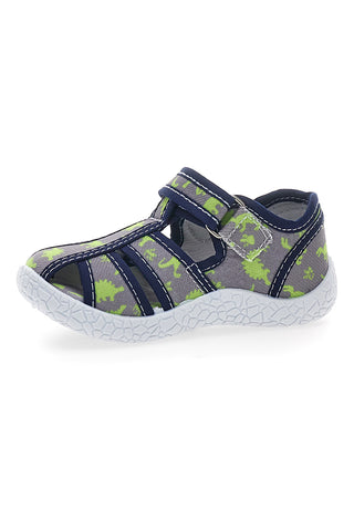 Sivi sandali z rumenimi dinozavri in zaprto konico  PITT KIDS PK2492E