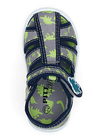 Sivi sandali z rumenimi dinozavri in zaprto konico  PITT KIDS PK2492E