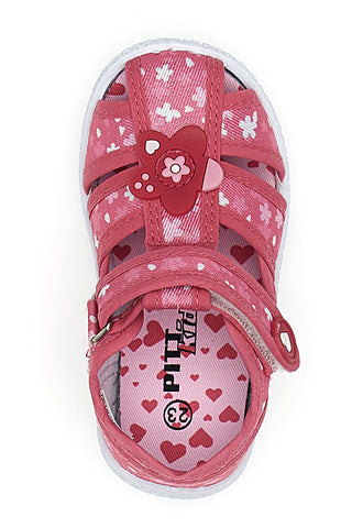 Sandali za prve korake Rosa Morbidi z rožicami in velcro trakom PITT KIDS PK2877A
