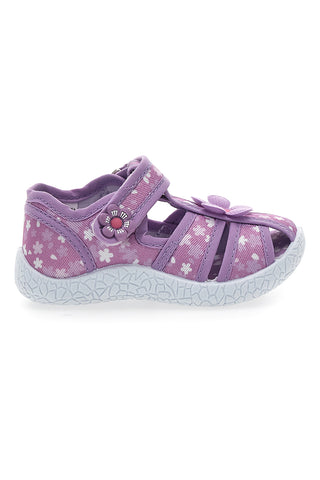 Mehke vijolične sandale z rožicami in velcro trakom PITT KIDS PK2876A