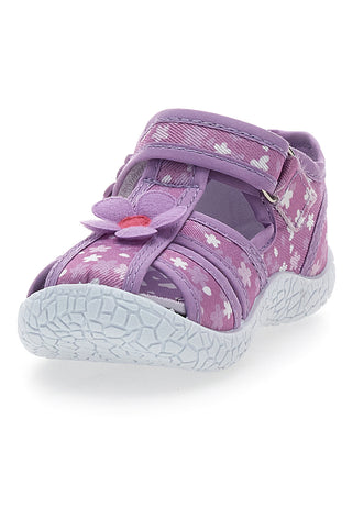 Mehke vijolične sandale z rožicami in velcro trakom PITT KIDS PK2876A