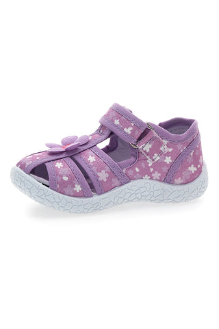 Mehke vijolične sandale z rožicami in velcro trakom PITT KIDS PK2876A