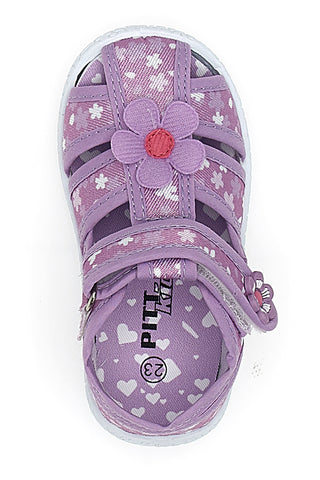 Mehke vijolične sandale z rožicami in velcro trakom PITT KIDS PK2876A