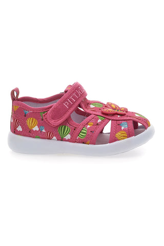 Zaprti sandali v barvi fuksije z rožico PITT KIDS 642685