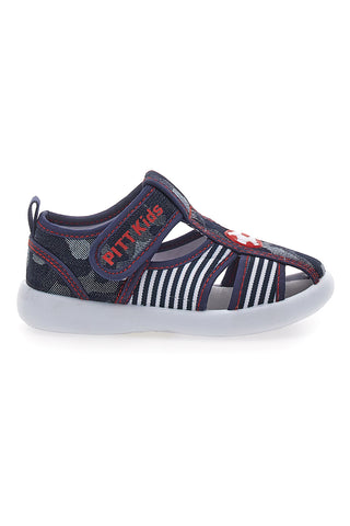 Zaprti sandali modre barve s črtami in zapenjanjem na velcro PITT KIDS 2242876