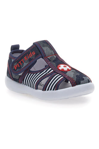 Zaprti sandali modre barve s črtami in zapenjanjem na velcro PITT KIDS 2242876