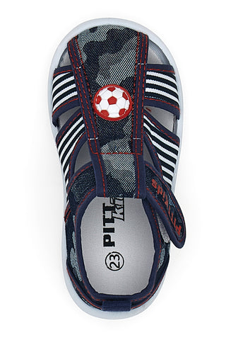 Zaprti sandali modre barve s črtami in zapenjanjem na velcro PITT KIDS 2242876