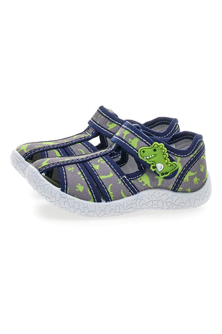 Modri sandali z vzorcem dinozavrov s polodprtimi prsti Pitt kids PK2492G