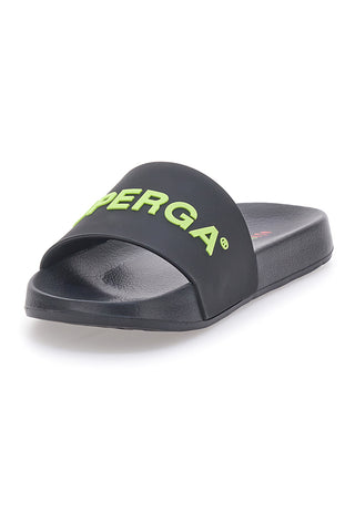 Črne moške natikače z zelenim trakom in logotipom Superga S24U433