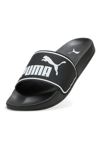 Črne copate z belim logotipom in oblazinjenim pasom Puma Leadcat 2.0