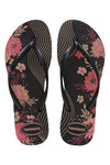 Črne japonke z rožami Havaianas Slim Organic