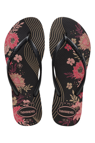 Črne japonke z rožami Havaianas Slim Organic