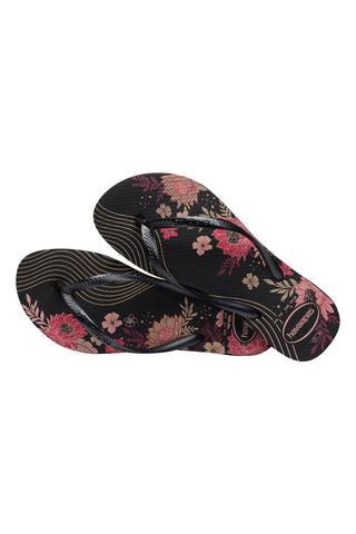 Črne japonke z rožami Havaianas Slim Organic