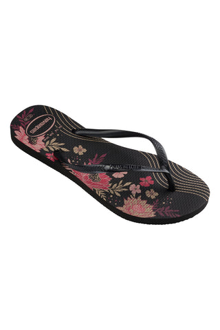 Črne japonke z rožami Havaianas Slim Organic